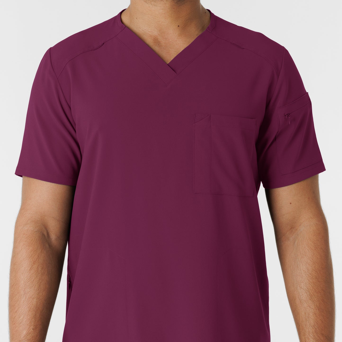 RENEW 6834 Men's V-Neck 5 Pocket Scrub Top Wine Model Image Left Side | Wink