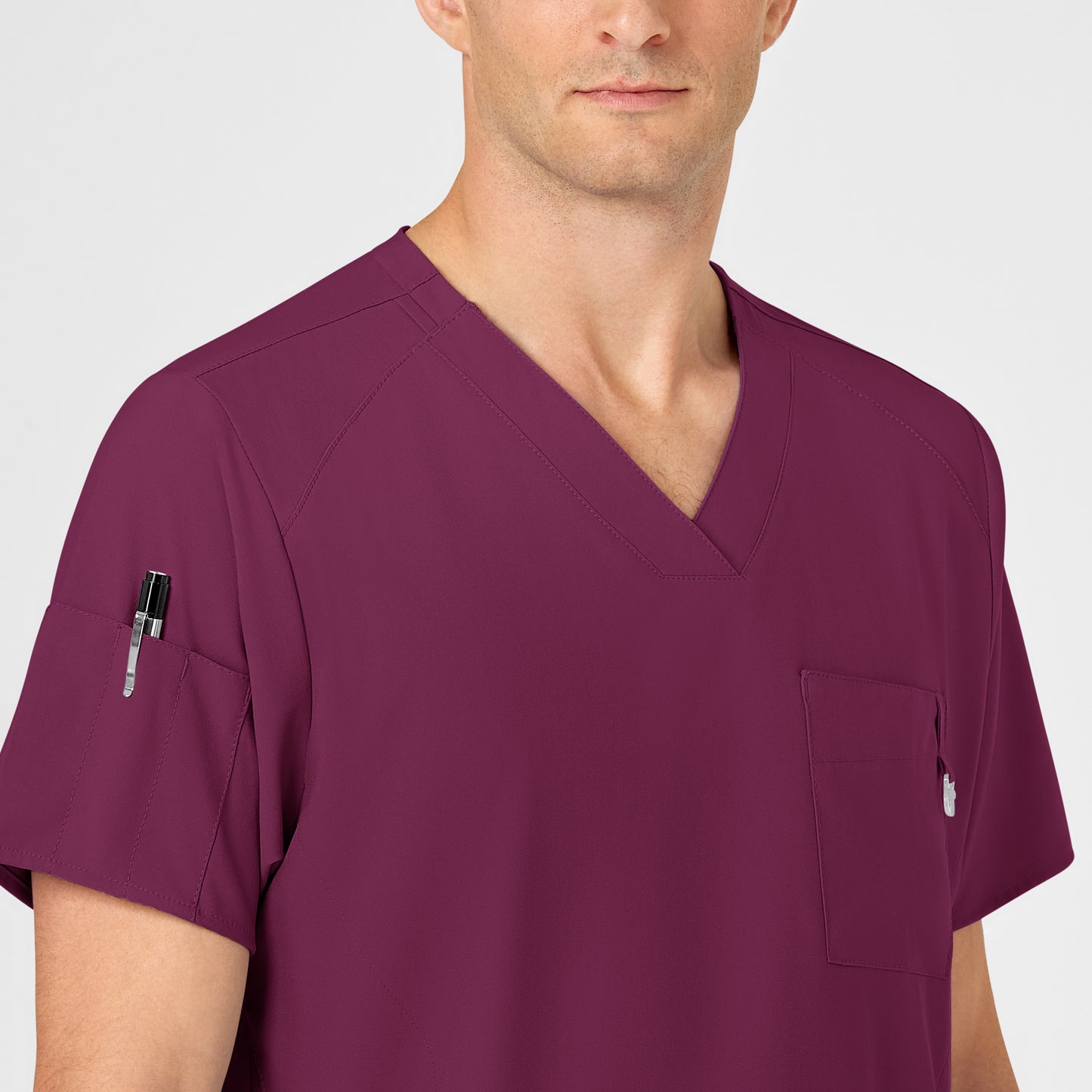 W123 6355 Men's V-Neck Scrub Top Wine Model Image Left Side | Wink