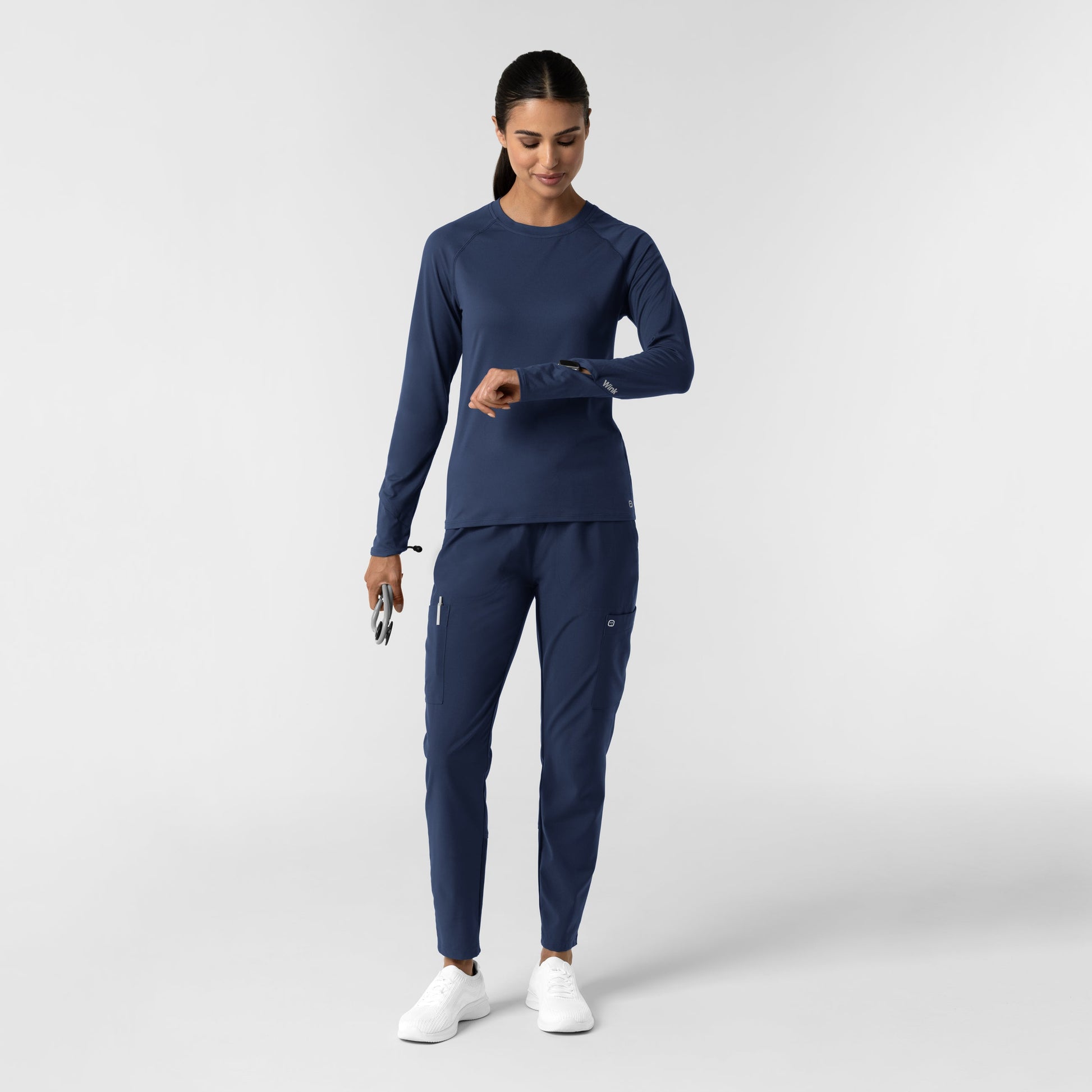 Layers 2139 Women's Watch Window Long Sleeve Underscrub Top Navy
