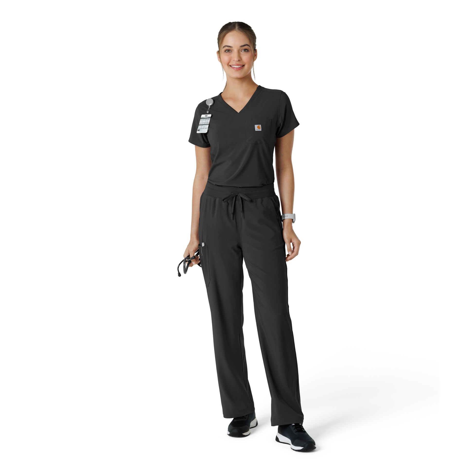 Force Cross-Flex C13410 Tuck-In Scrub Top Black Model Image Front | Carhartt