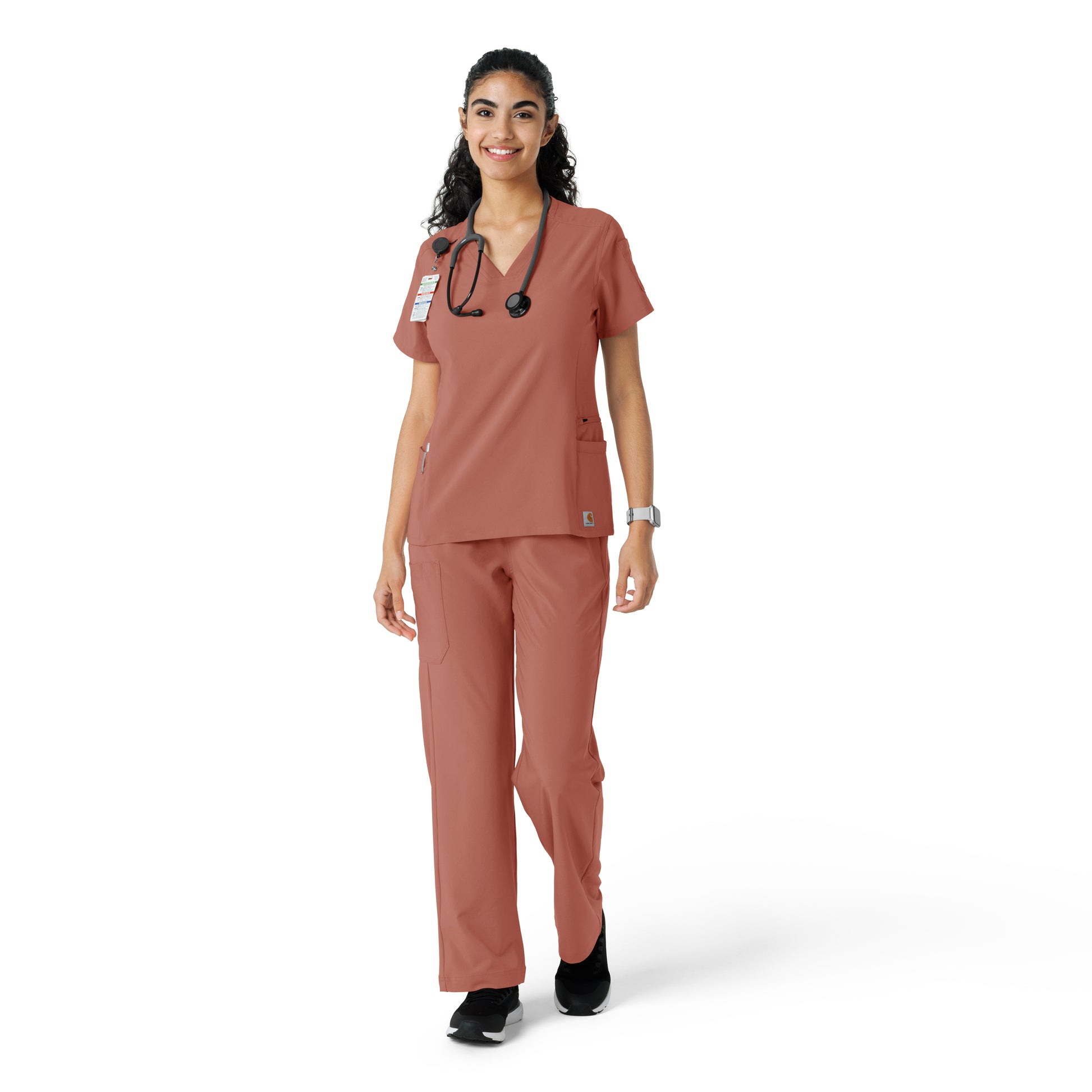 Force Cross-Flex C13310 Knit Panel Scrub Top Wildrose Model Image Front | Carhartt