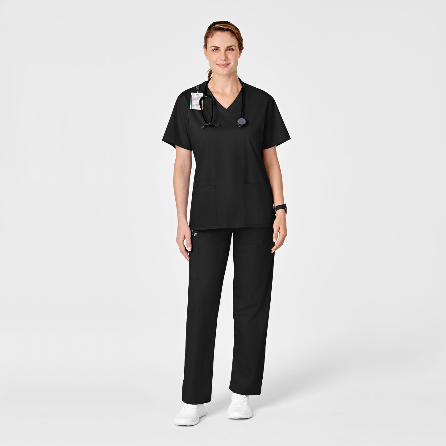 WonderWonderWORK 501 Pull-On Cargo Scrub Pant Black Model Image Right Side | Wink