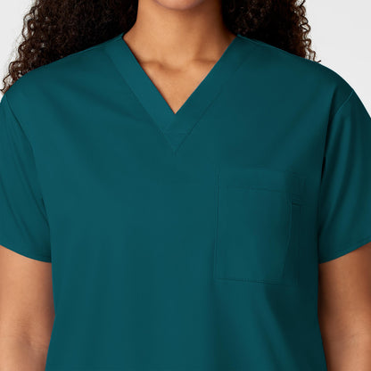 WonderWORK 100 Unisex V-Neck Scrub Top Caribbean Blue Model Image Alternate | Wink