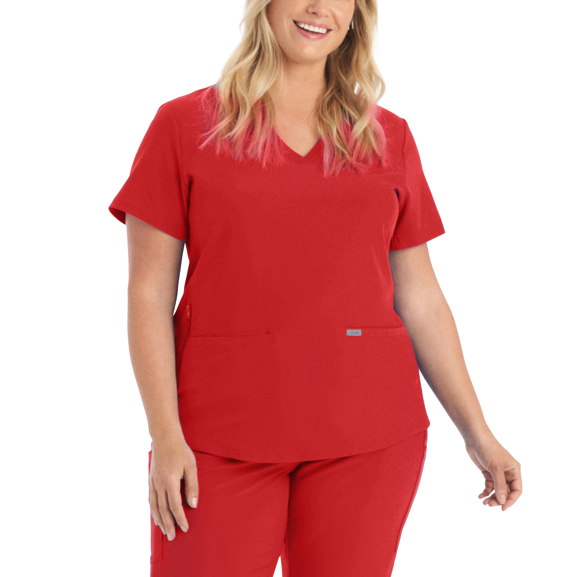 Forward LT100 Women's 3 Pocket V Neck Scrub Top Red Image