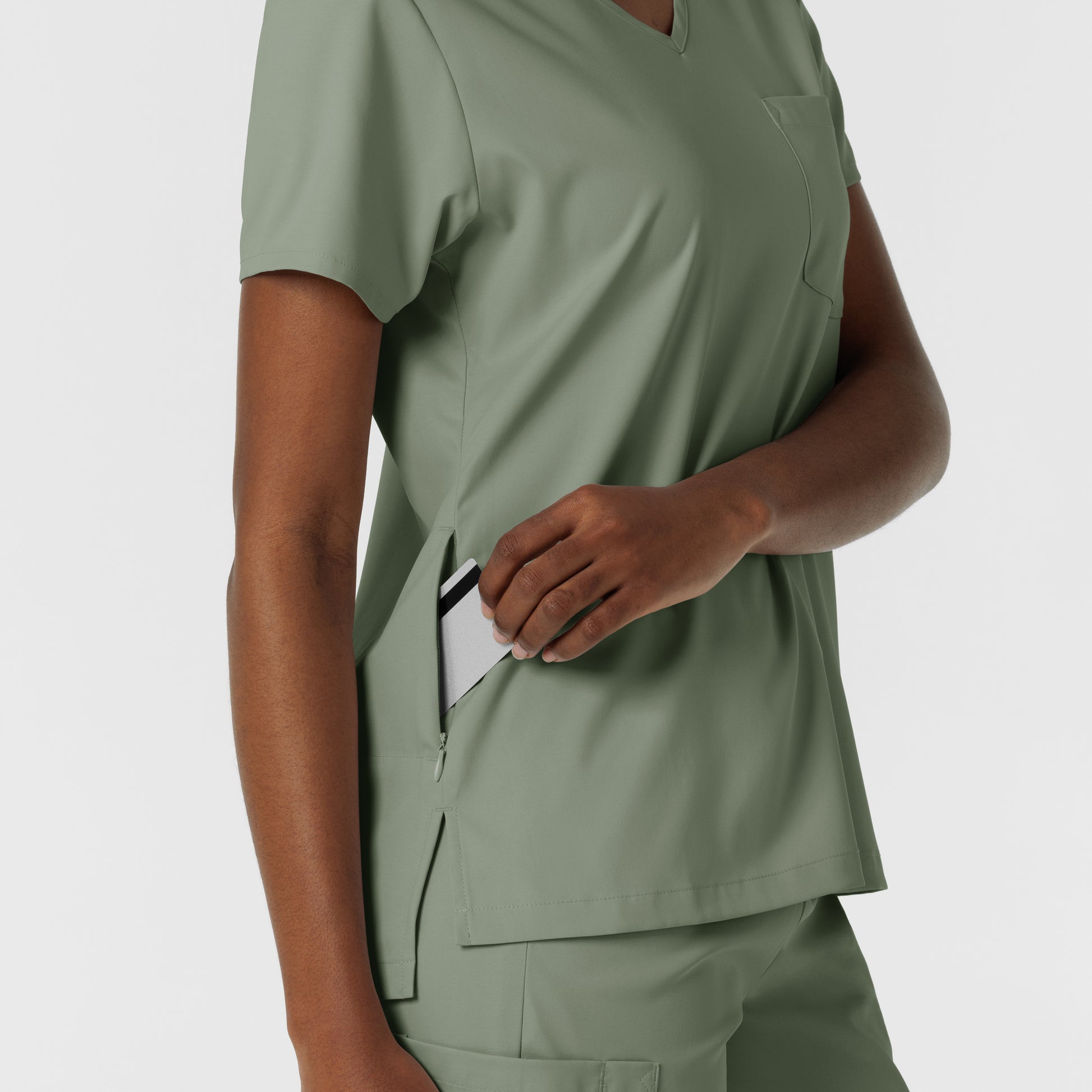 Boundless 6151 Tuck-In Scrub Top Sage Model Image Alternate | Wink