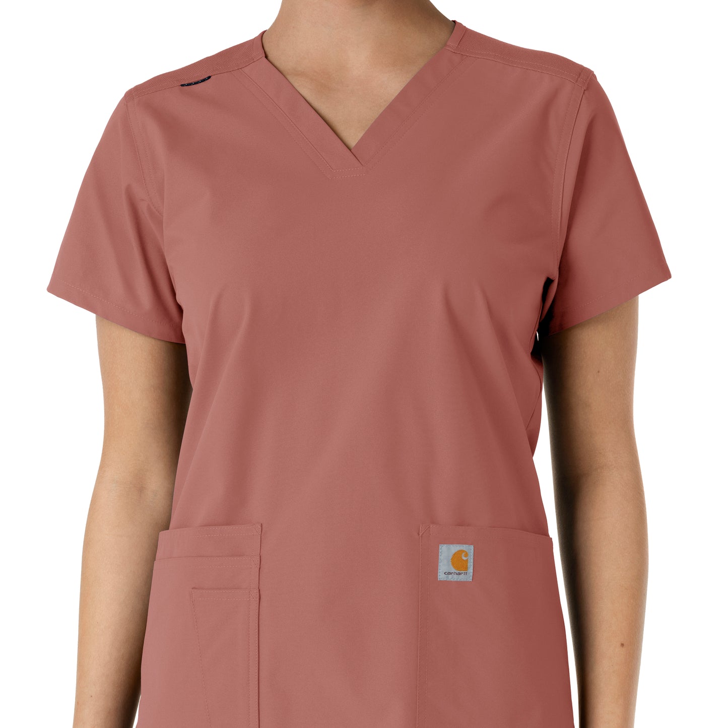 Force Essentials C12313 V-Neck Knit Panel Scrub Top Wildrose Model Image Alternate | Carhartt