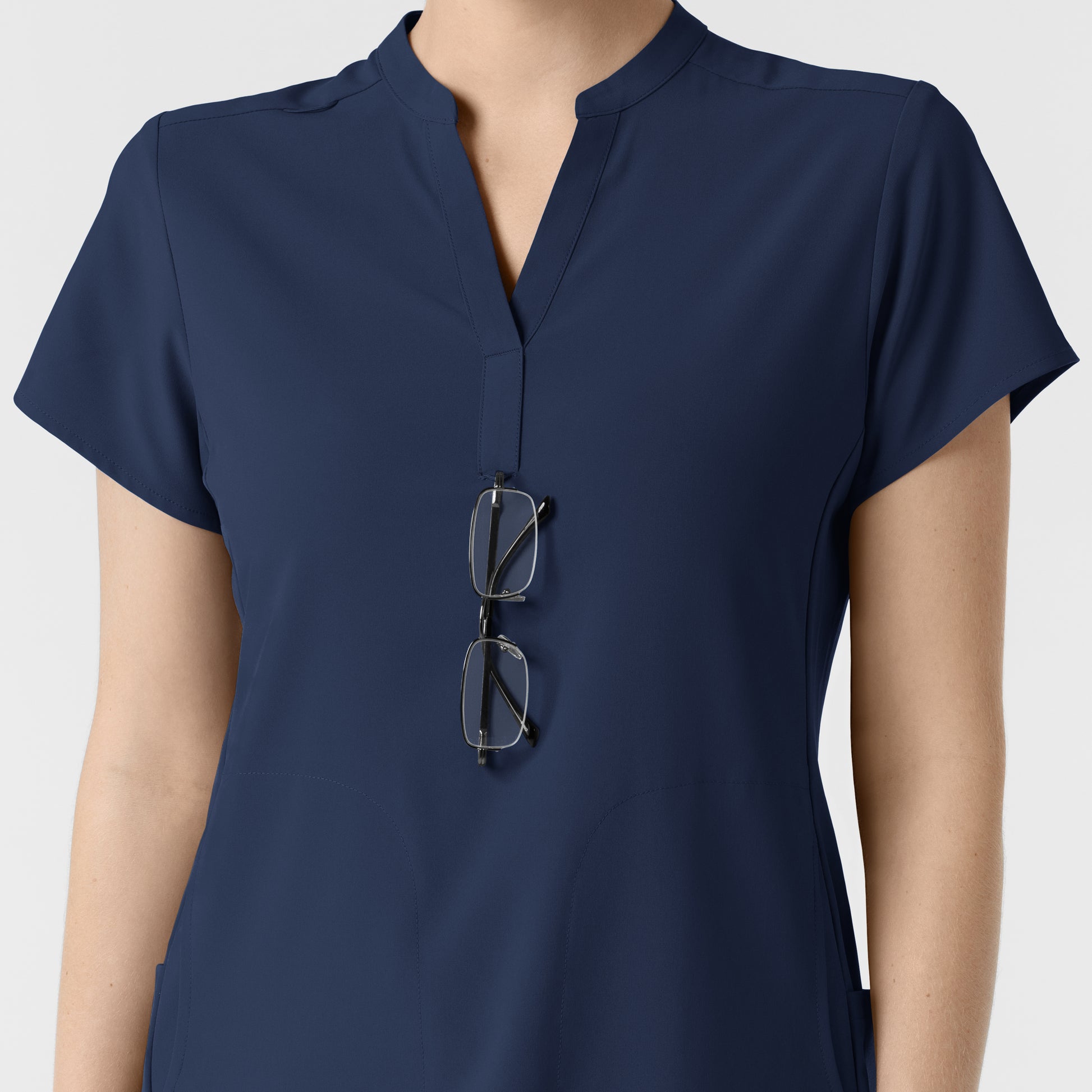 RENEW 6734 Mandarin Collar Scrub Top Navy Model Image Alternate | Wink