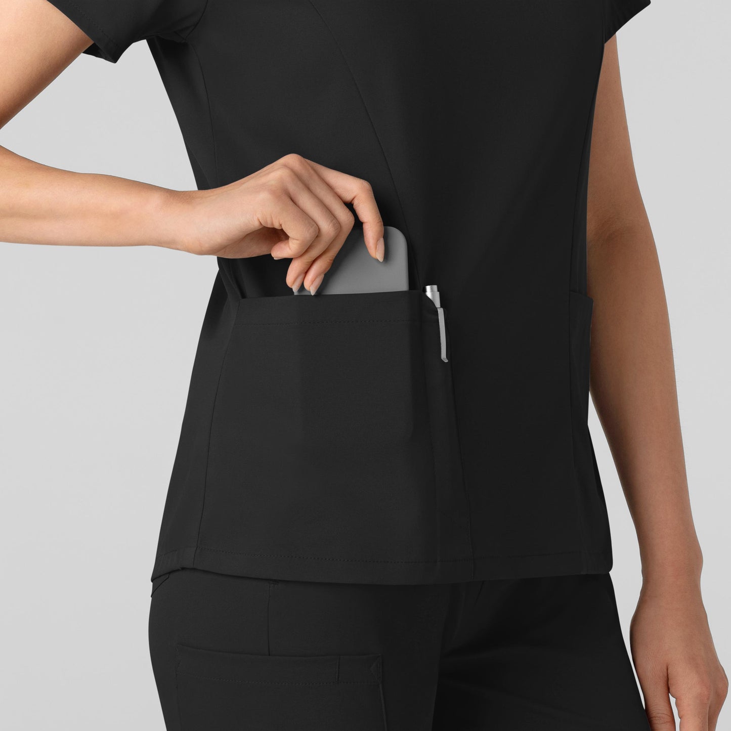 Boundless 6251 2-Pocket V-Neck Scrub Top Black Model Image Alternate | Wink