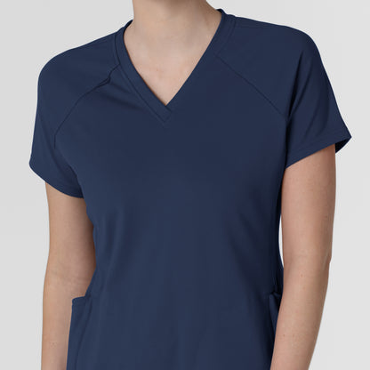 RENEW 6259 Knit Flex-n-Reach V-Neck Raglan Scrub Top Navy Model Image Left Side | Wink