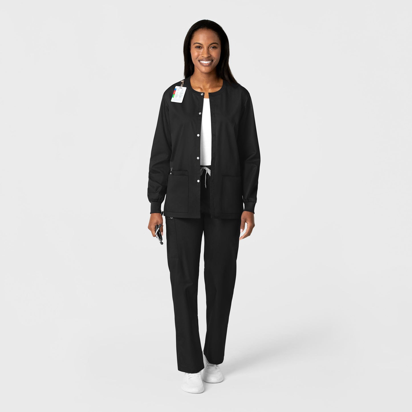 WonderWORK 800 Unisex Snap Front Jacket Black Model Image Right Side | Wink