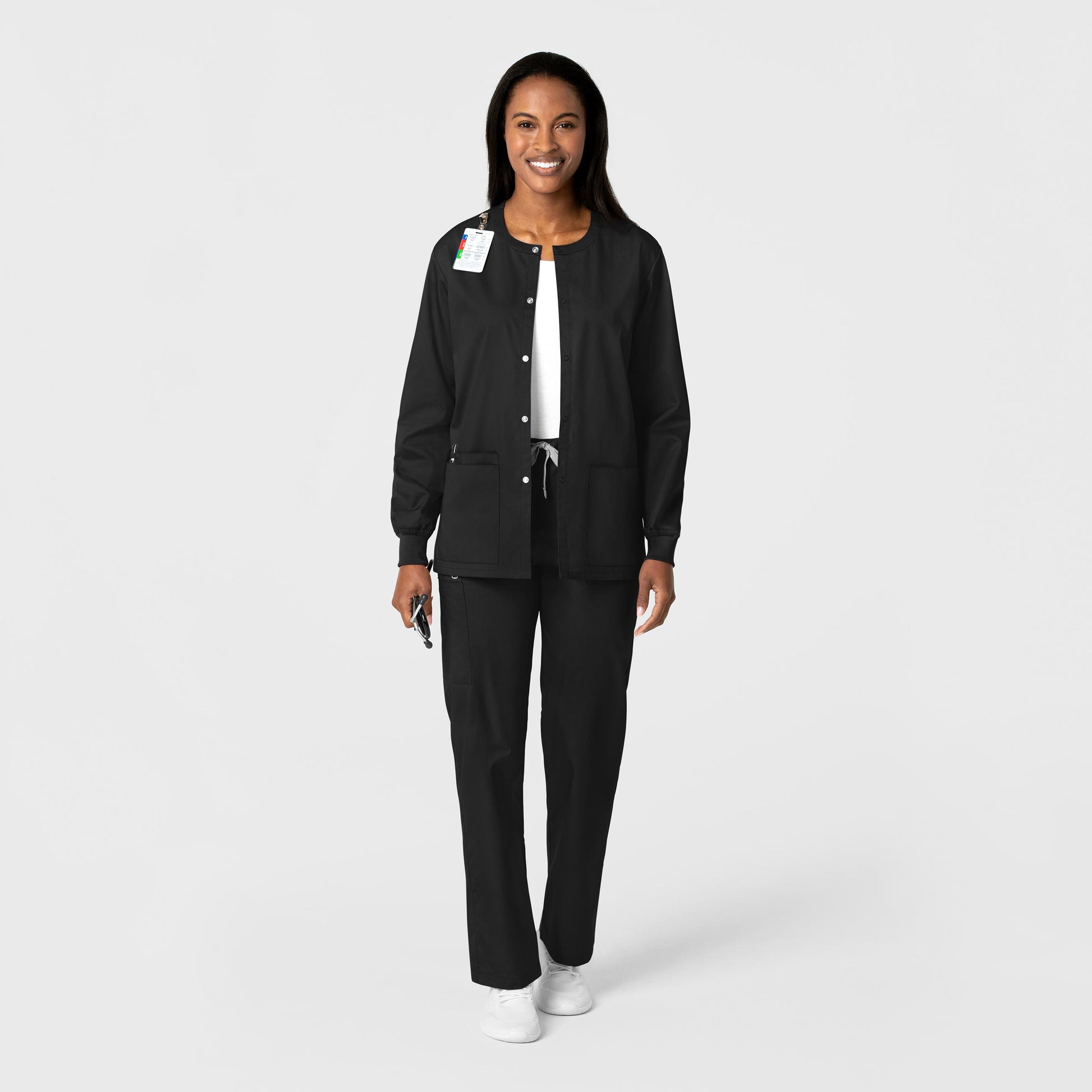 WonderWORK 800 Unisex Snap Front Jacket Black Model Image Alternate | Wink