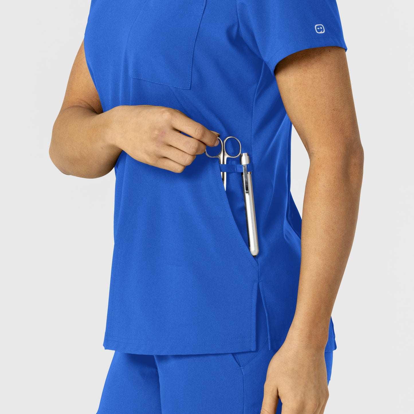 W123 6045 Flex-n-Reach V-Neck Scrub Top Royal Model Image Alternate | Wink