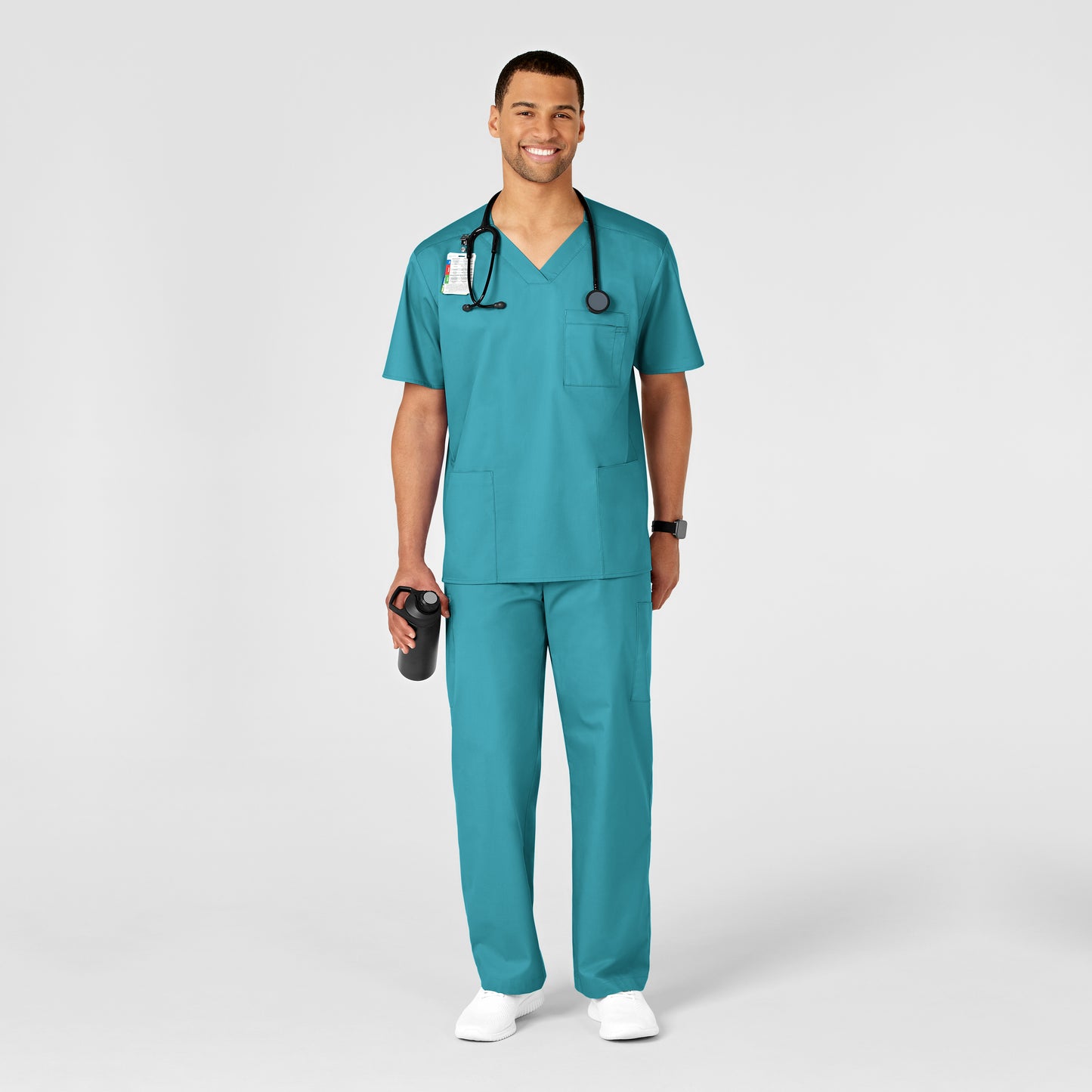 WonderWonderWORK 503 Men's Cargo Scrub Pant Teal Blue Model Image Right Side | Wink