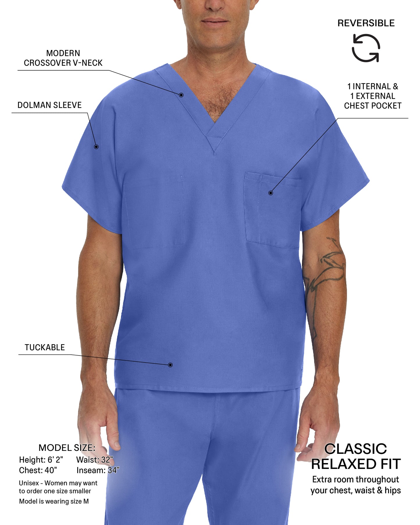 Essentials 7502 Unisex Reversible 1 Pocket V Neck Scrub Top Caribbean Image