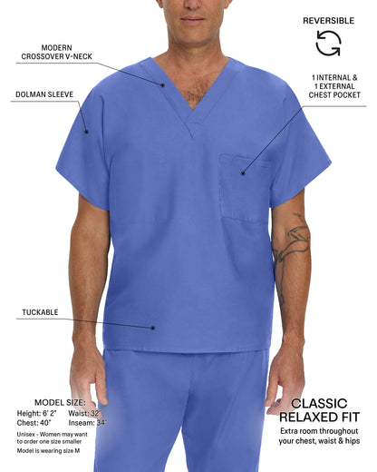 Essentials 7502 Unisex Reversible 1 Pocket V Neck Scrub Top Caribbean Image