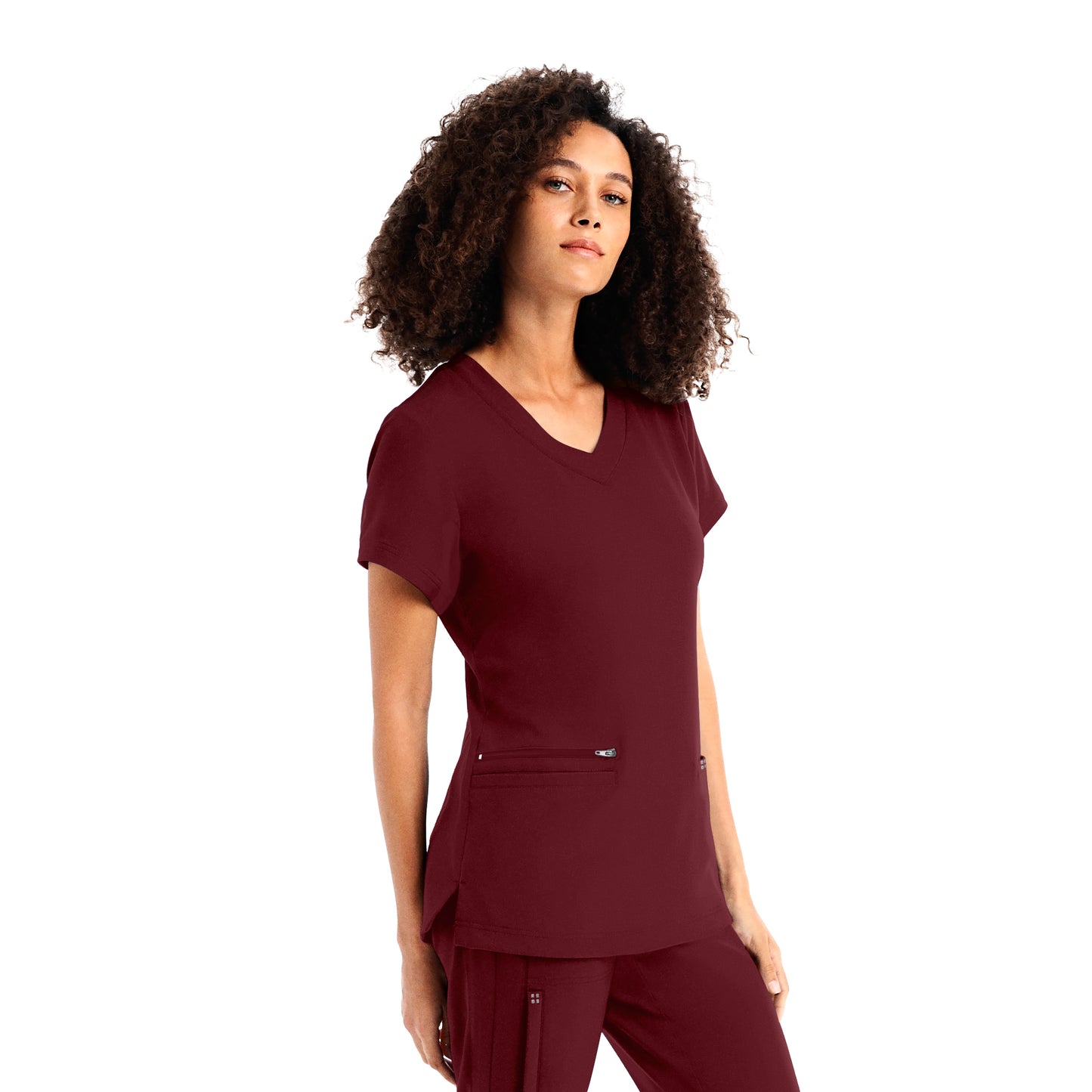 CRFT WT127 Women's 3 Pocket V Neck Scrub Top Wine Image