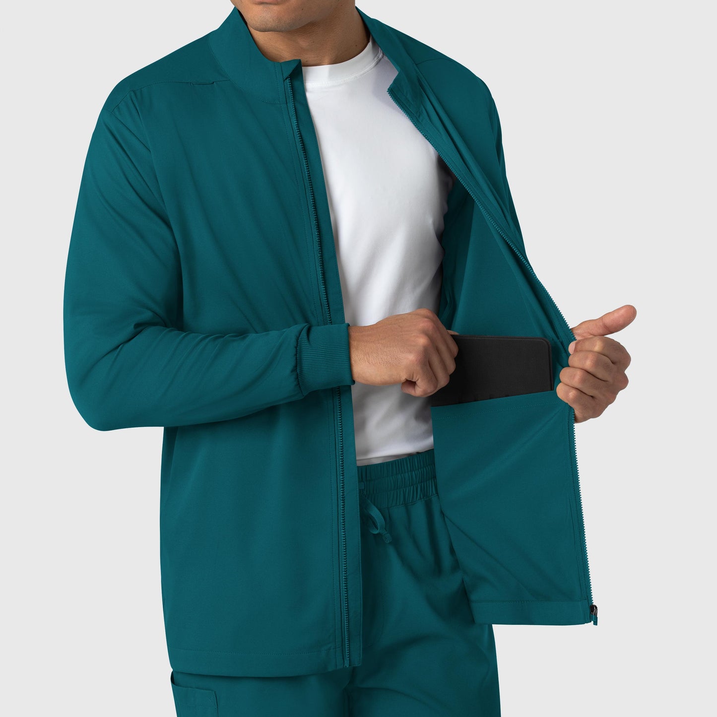 Boundless 8351 Men's Warm Up Scrub Jacket Caribbean Model Image Alternate | Wink