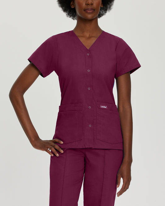 Essentials 8232 Women's 4 Pocket V Neck Scrub Top Wine Image