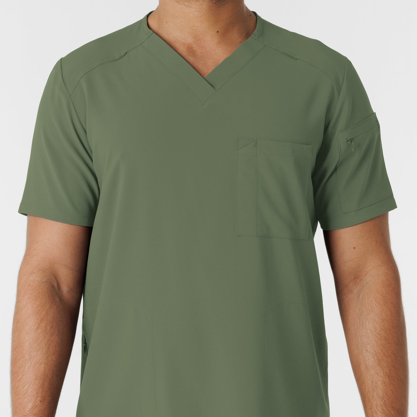 RENEW 6834 Men's V-Neck 5 Pocket Scrub Top Olive Model Image Left Side | Wink