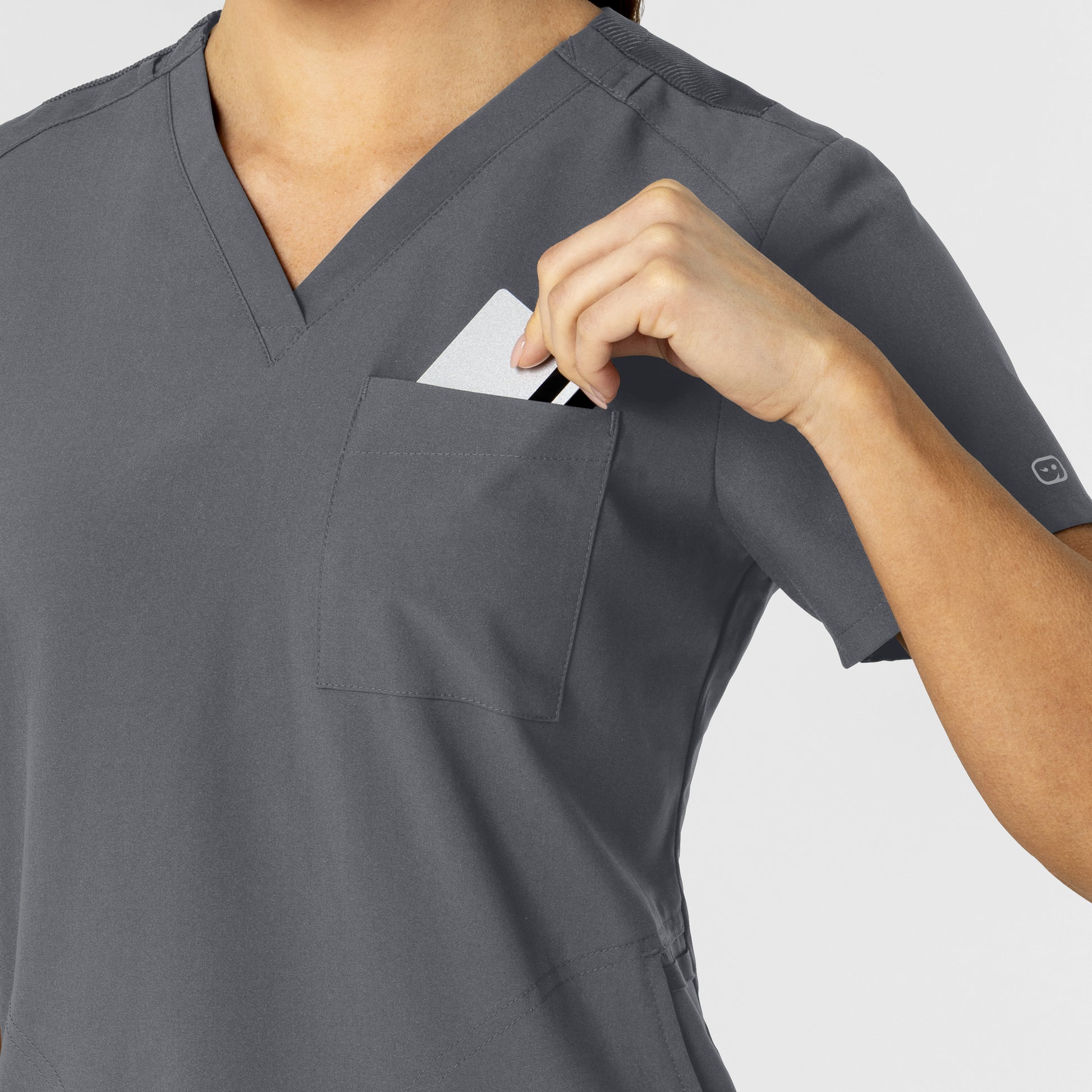 W123 6045 Flex-n-Reach V-Neck Scrub Top Pewter Model Image Alternate | Wink