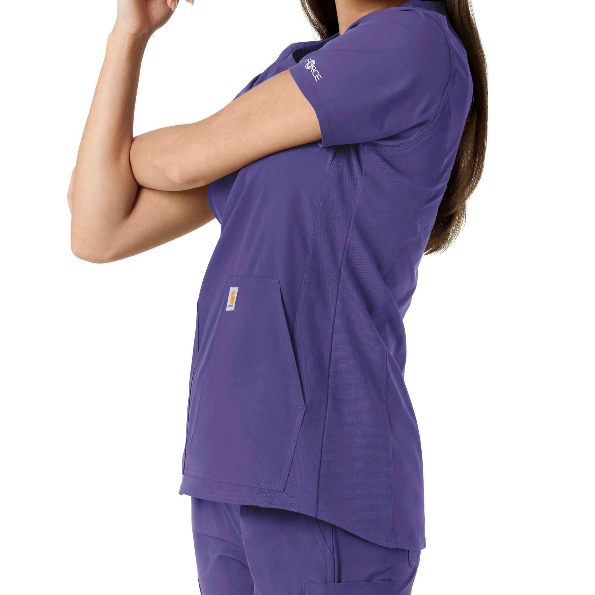 Force Essentials C12413 Notch Neck Tunic Knit Panel Scrub Top Grape Model Image Alternate | Carhartt