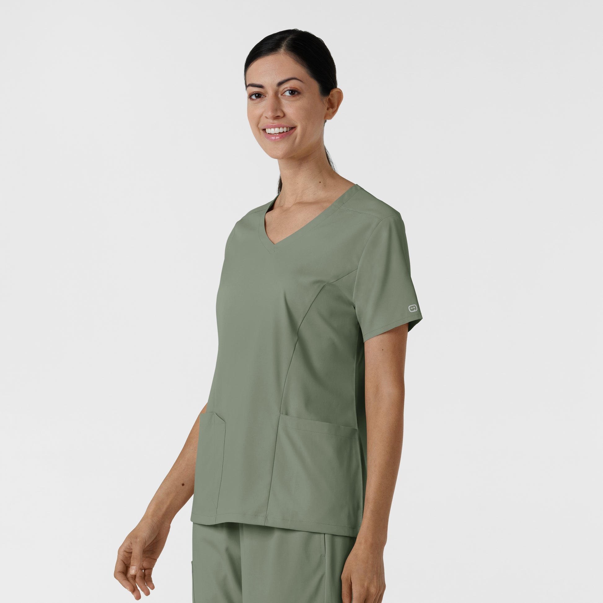 Boundless 6251 2-Pocket V-Neck Scrub Top Sage Model Image Right Side | Wink