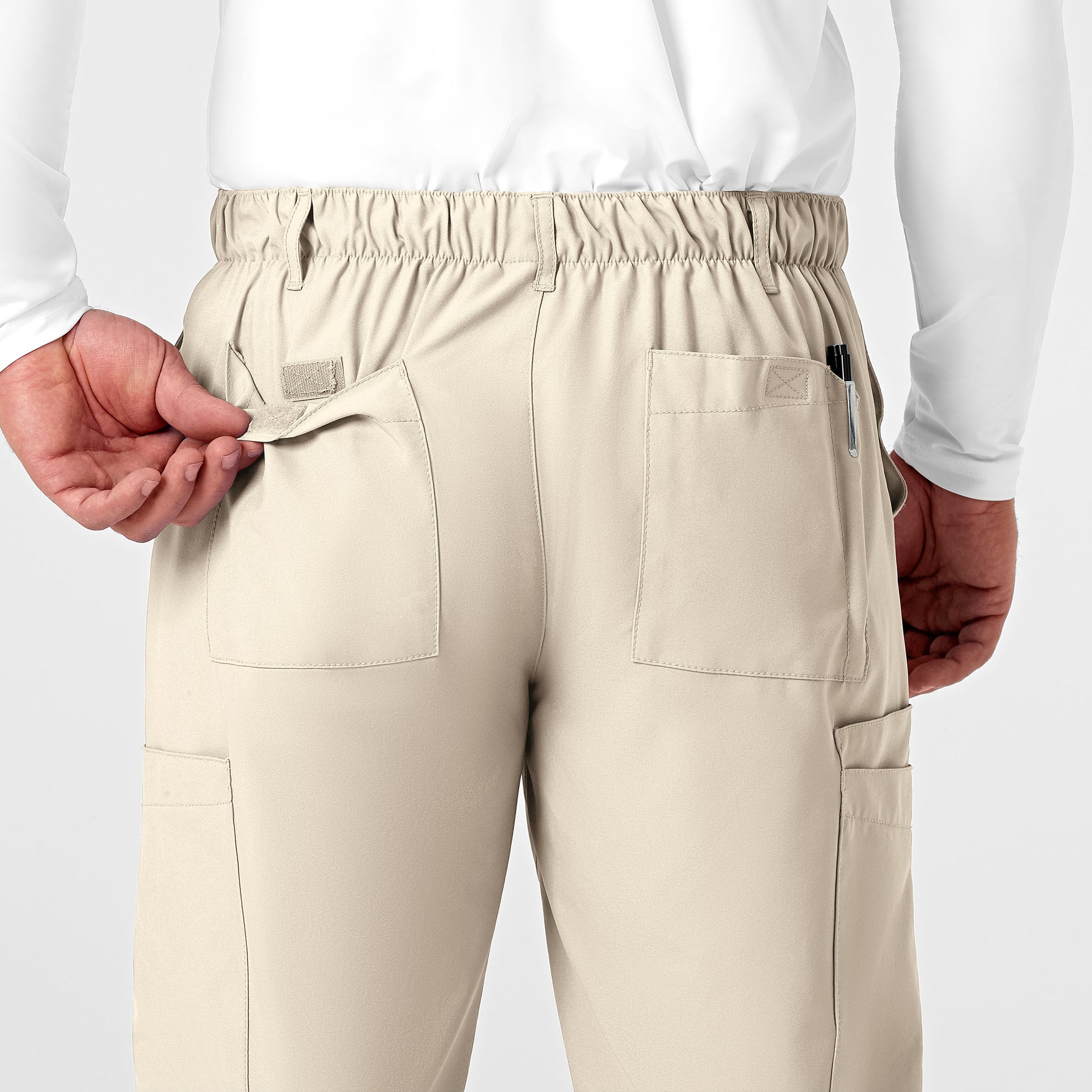 W123 5355 Men's Flat Front Cargo Scrub Pants Khaki Model Image Alternate | Wink