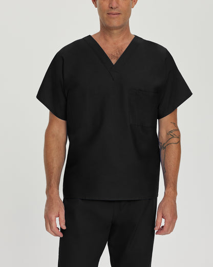 Essentials 7502 Unisex Reversible 1 Pocket V Neck Scrub Top Black Image