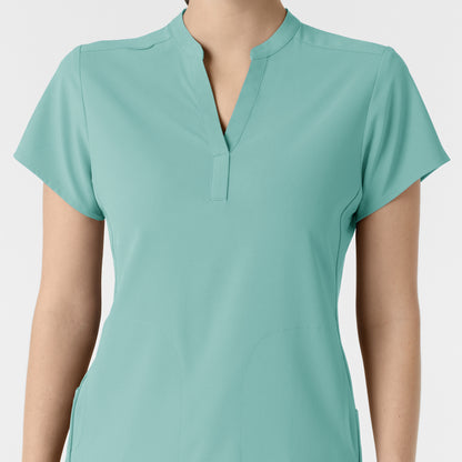 RENEW 6734 Mandarin Collar Scrub Top Turquoise Model Image Left Side | Wink