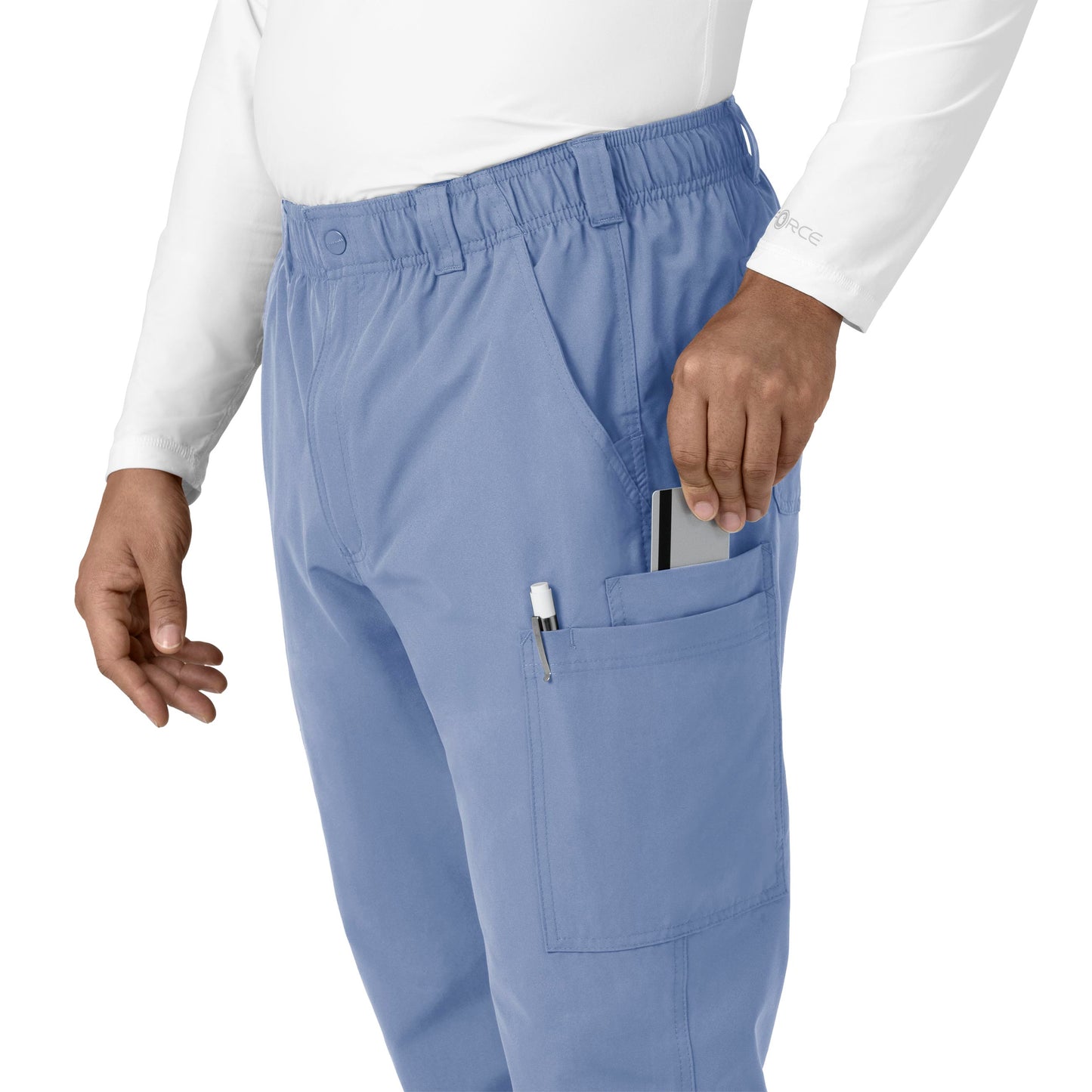 Force Essentials C56113 Men's Straight Leg Cargo Scrub Pants Ceil Blue Model Image Left Side | Carhartt