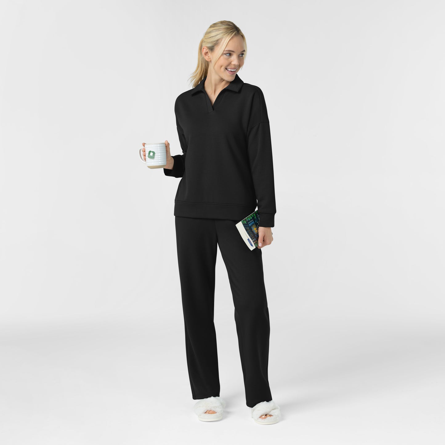 Unwind & Lounge 6189 Women's Relaxed Pullover Polo Black