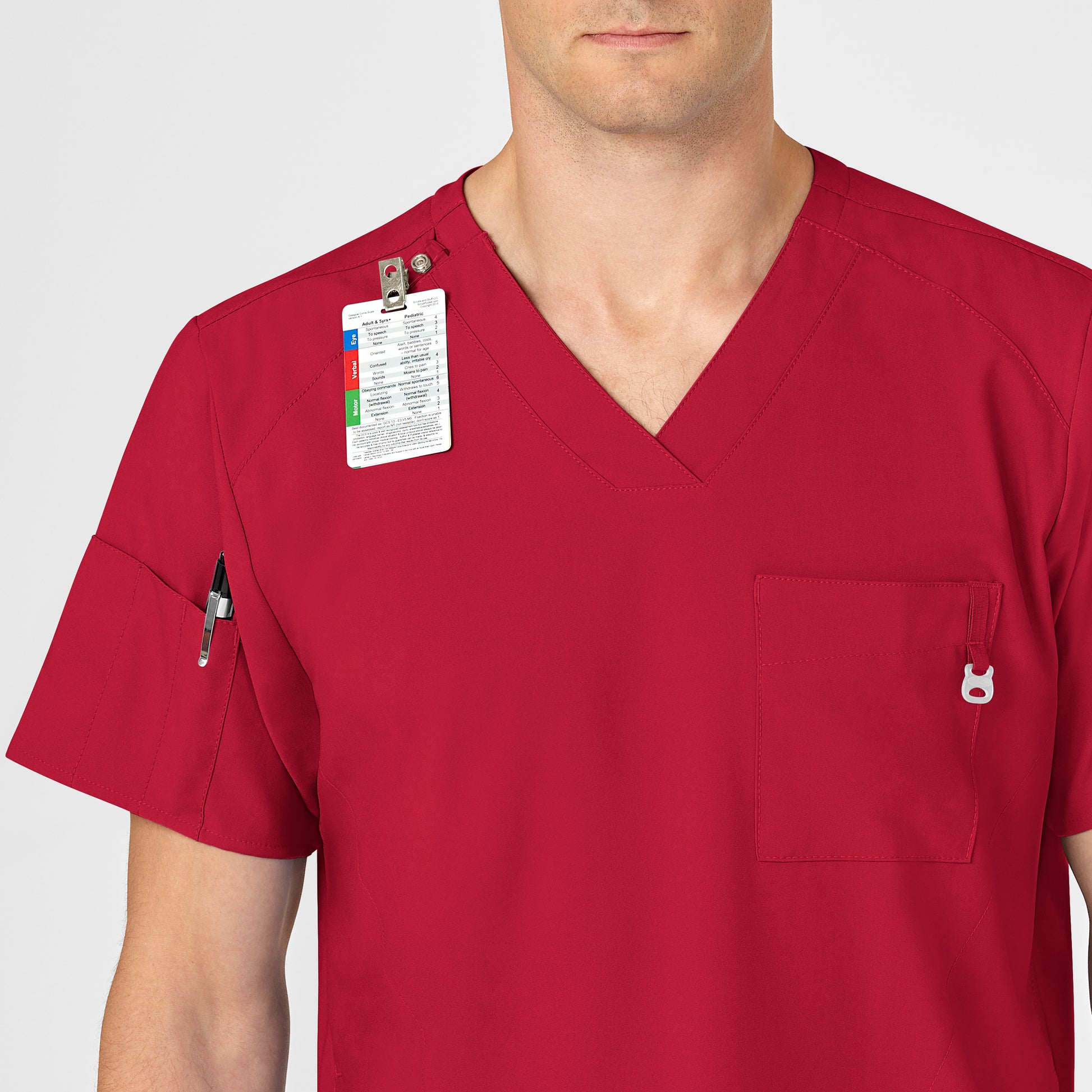 W123 6355 Men's V-Neck Scrub Top Red Model Image Alternate | Wink