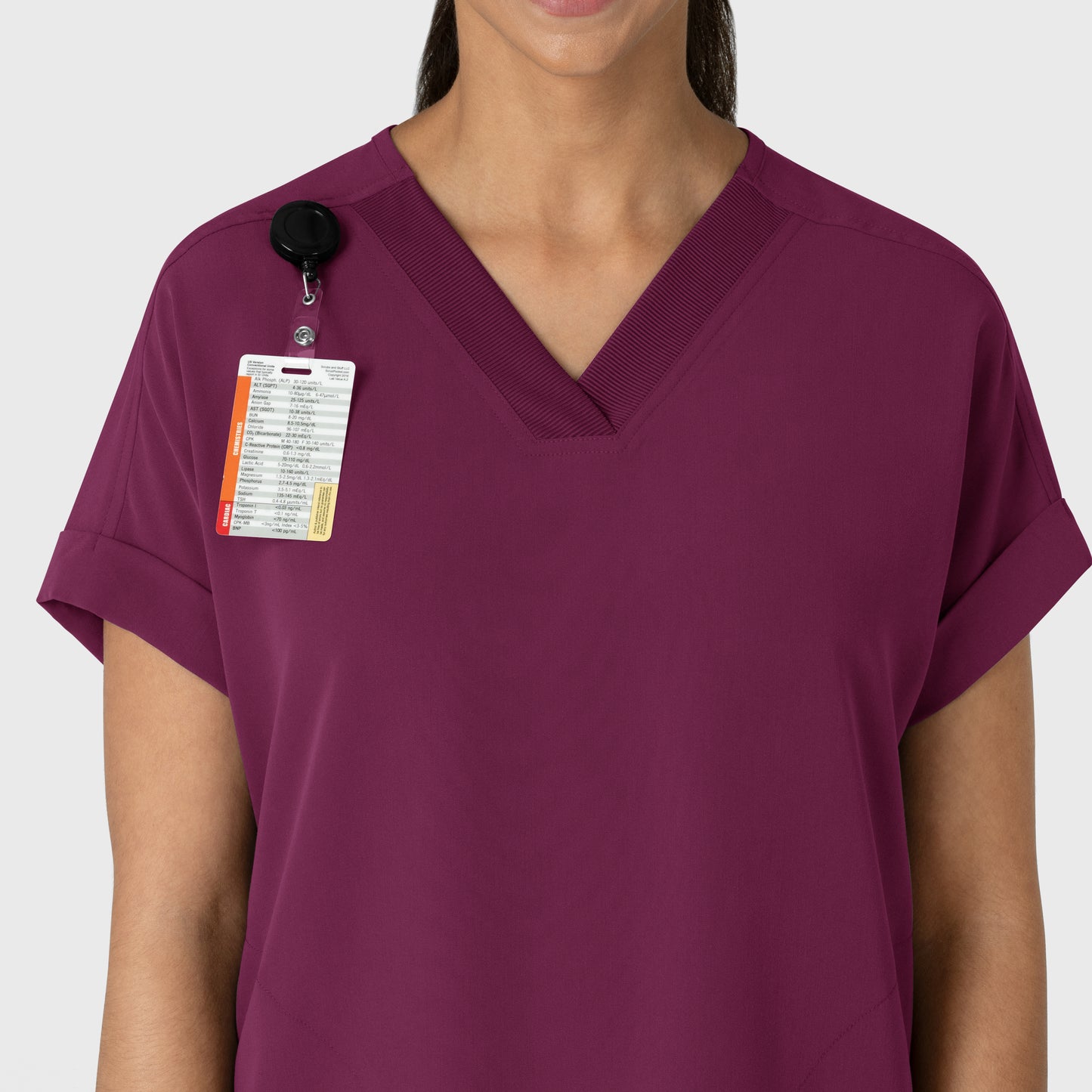 Nova 6232 Drop Shoulder Boxy Scrub Top Wine Model Image Left Side | Wink