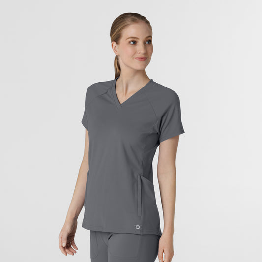 RENEW 6259 Knit Flex-n-Reach V-Neck Raglan Scrub Top Pewter Model Image Right Side | Wink