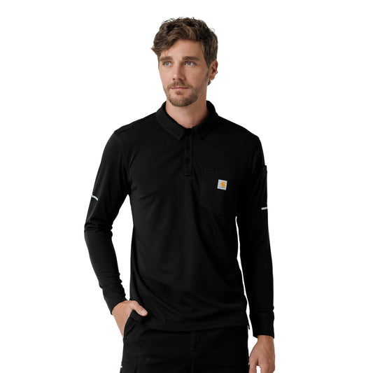 Rugged Flex C16129 Men's Heavyweight Long Sleeve Polo Scrub Top Black