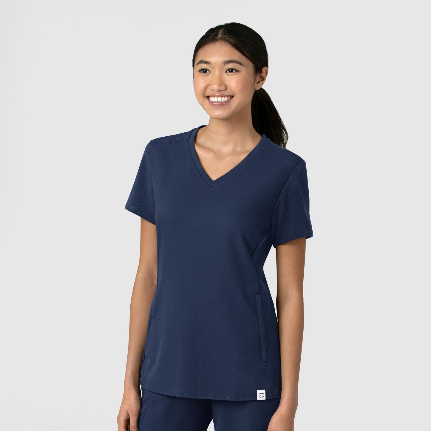 Thrive 6522 Flex-n-Reach V-Neck Scrub Top Navy Model Image Right Side | Wink