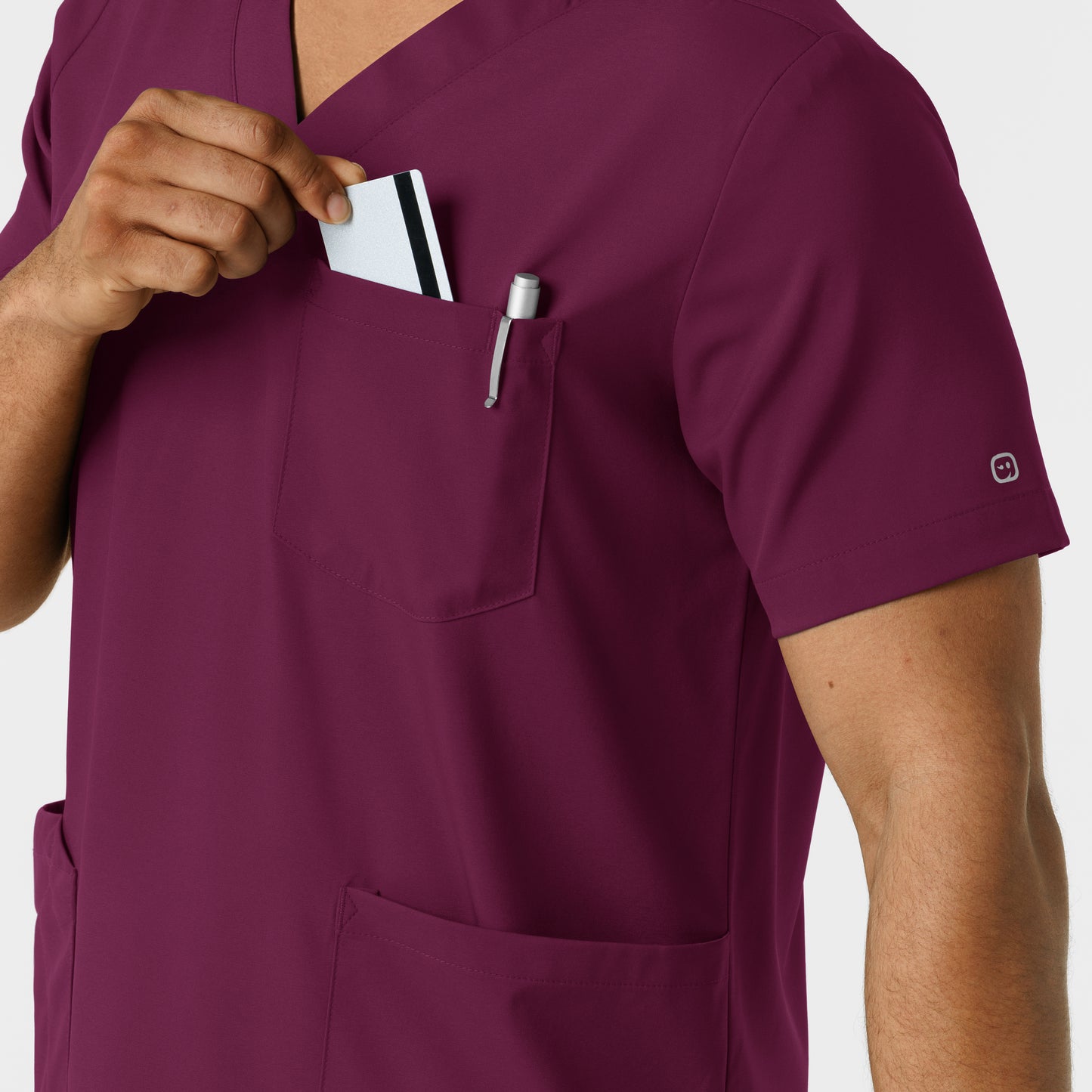 Boundless 6351 Men's Multi Pocket V-Neck Scrub Top Wine Model Image Alternate | Wink