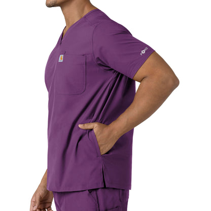 Force Essentials C16113 Men's V-Neck Shirttail Scrub Top Eggplant Model Image Alternate | Carhartt