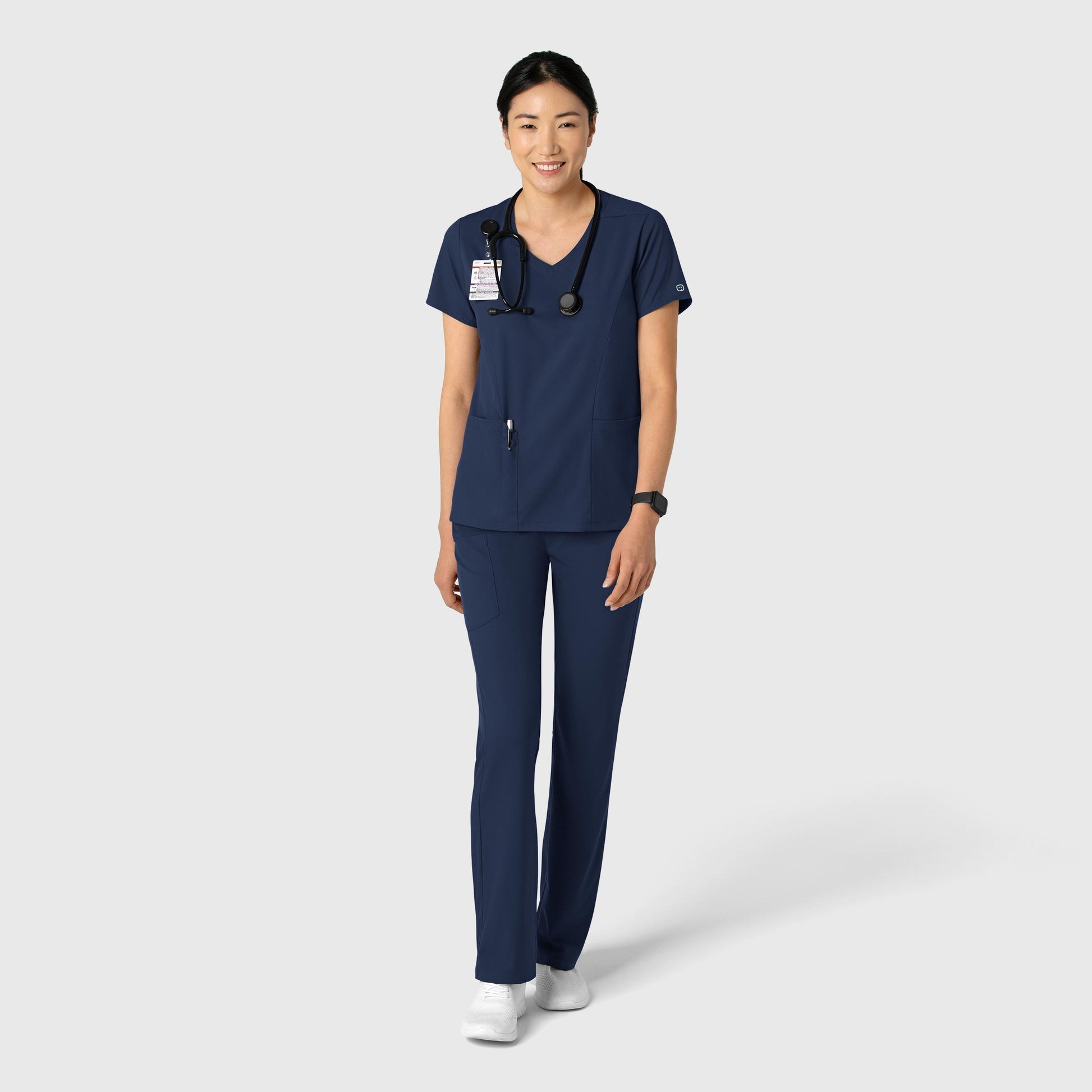 Boundless 6251 2-Pocket V-Neck Scrub Top Navy Model Image Alternate | Wink