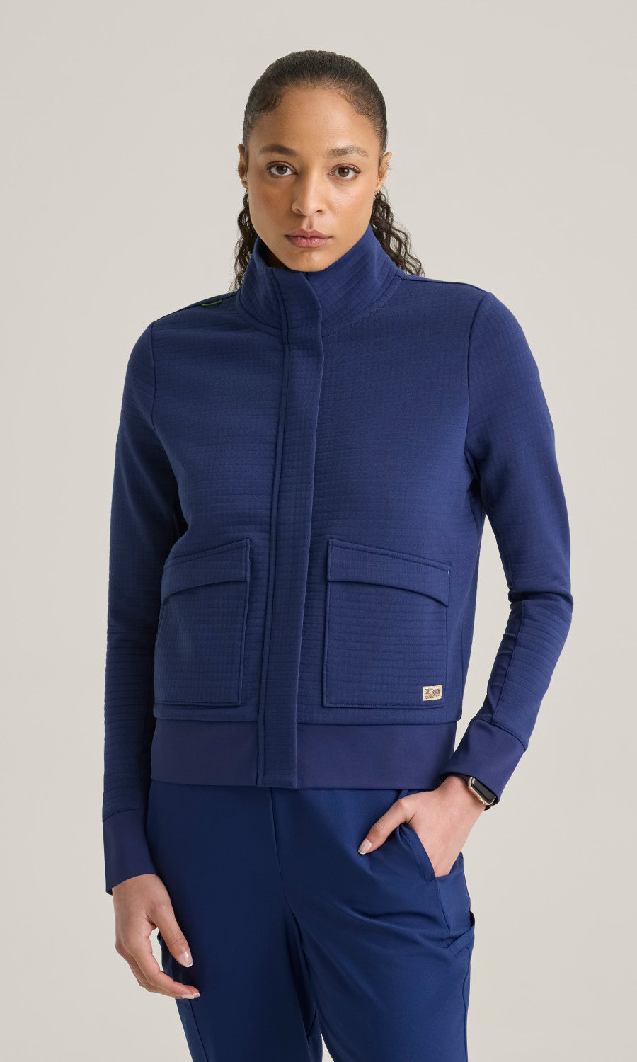 Grey's Anatomy Evolve GSSJ943 Regina Waffle Jacket Indigo - front