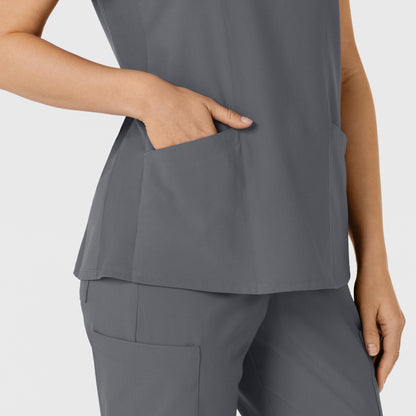 W123 6145 Flex-n-Reach Side Panel V-Neck Scrub Top Pewter Model Image Alternate | Wink