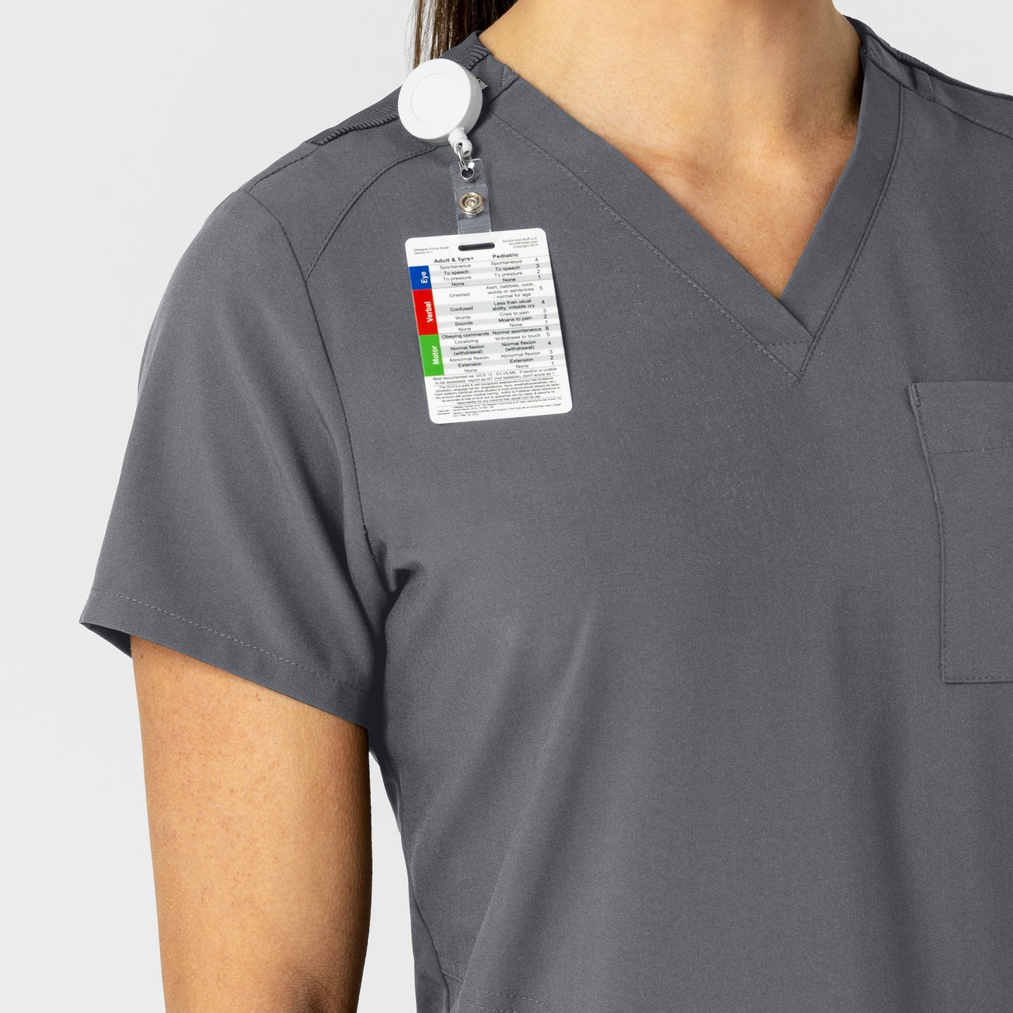 W123 6045 Flex-n-Reach V-Neck Scrub Top Pewter Model Image Left Side | Wink