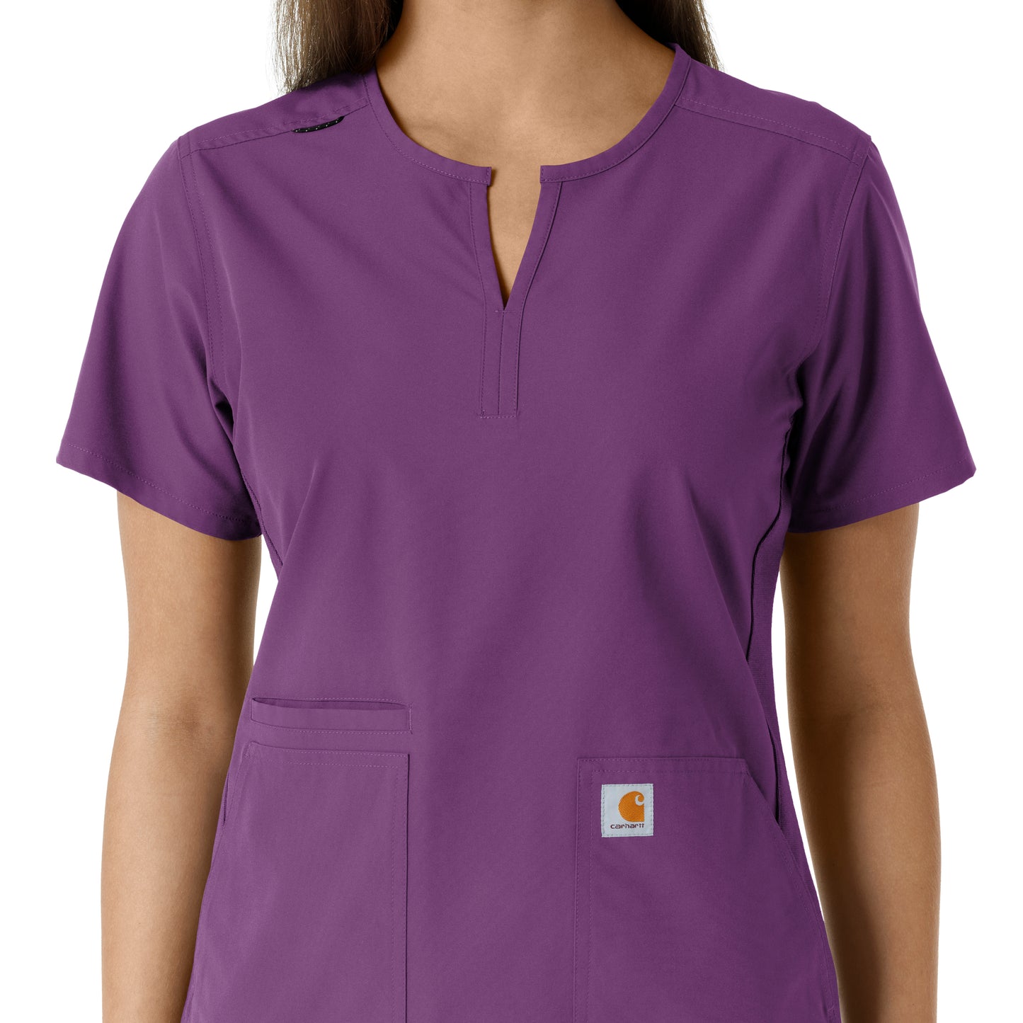 Force Essentials C12413 Notch Neck Tunic Knit Panel Scrub Top Eggplant Model Image Alternate | Carhartt