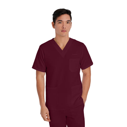 V-Tess 2207 Men's 3 Pocket V Neck Scrub Top Wine Image