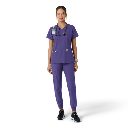 Force Essentials C12313 V-Neck Knit Panel Scrub Top Grape Model Image Front | Carhartt