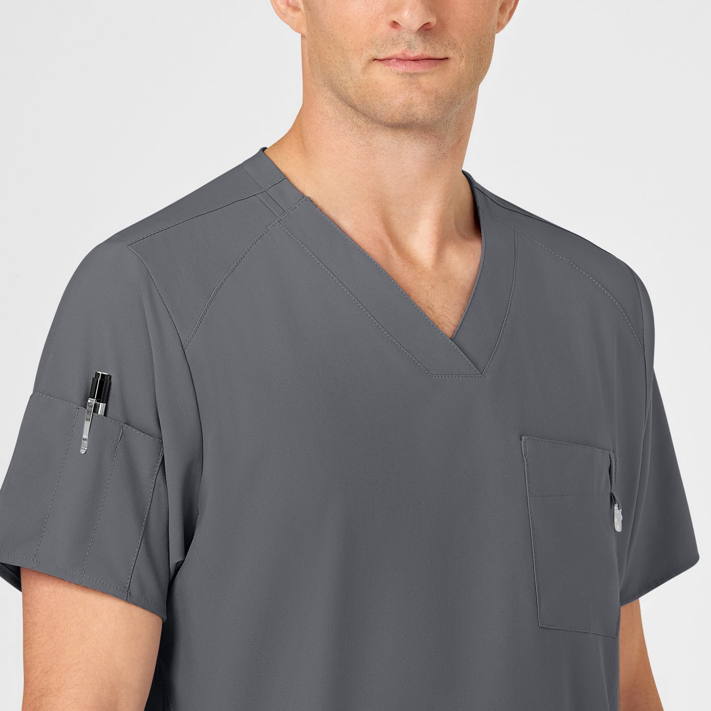 W123 6355 Men's V-Neck Scrub Top Pewter Model Image Alternate | Wink