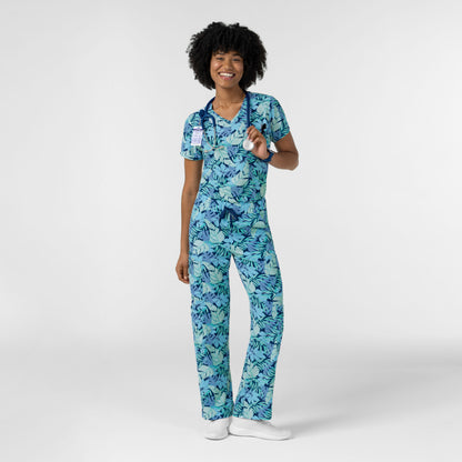 Fashion Prints 6467 Women's 1-Pocket Tuck-in Print Scrub Top Breezy Palms