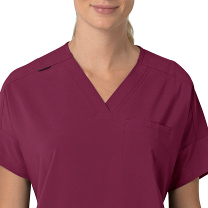 Force Cross-Flex C13110 Oversized V-Neck Scrub Top Wine Model Image Left Side | Carhartt