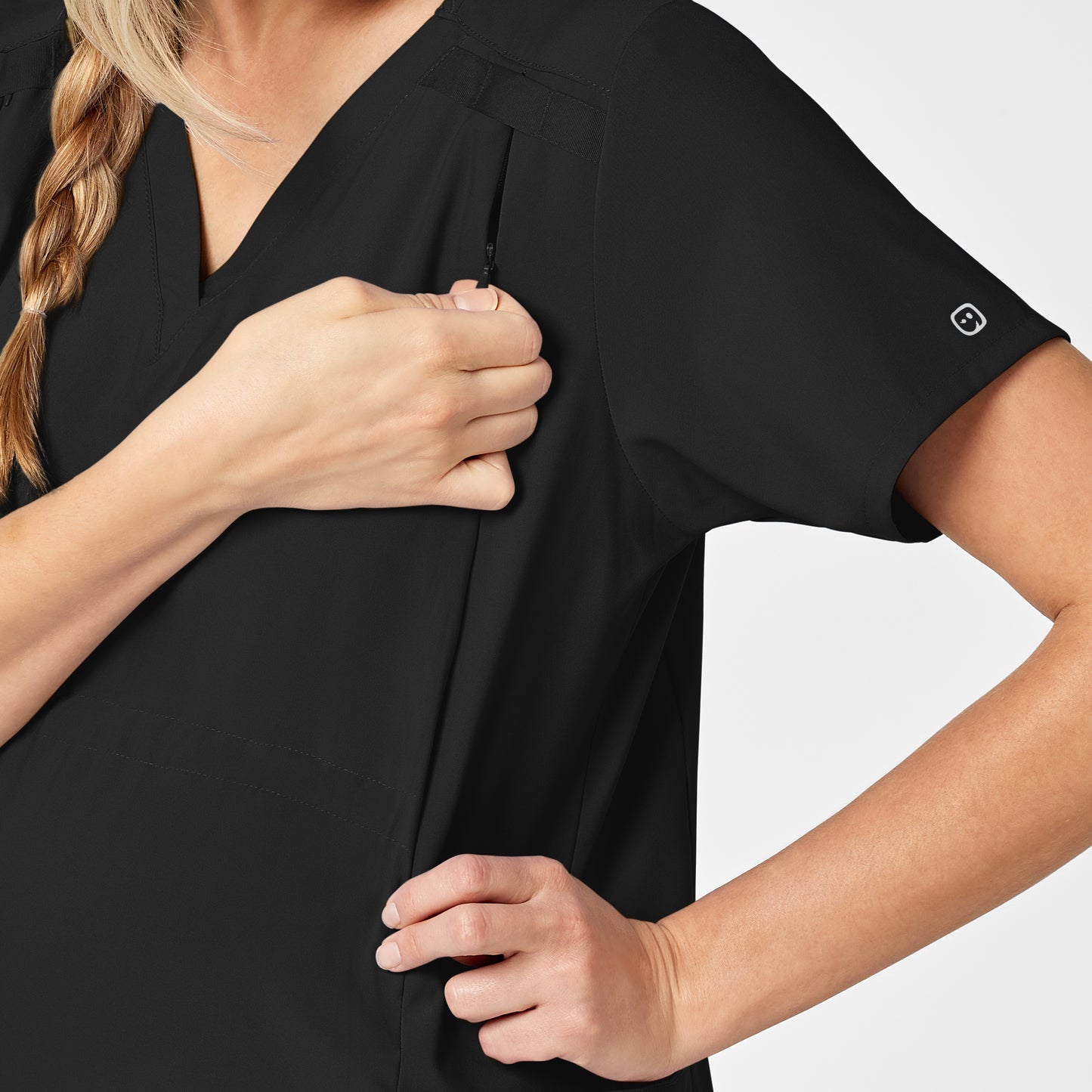 W123 4555 Maternity V-Neck Scrub Top Black Model Image Alternate | Wink