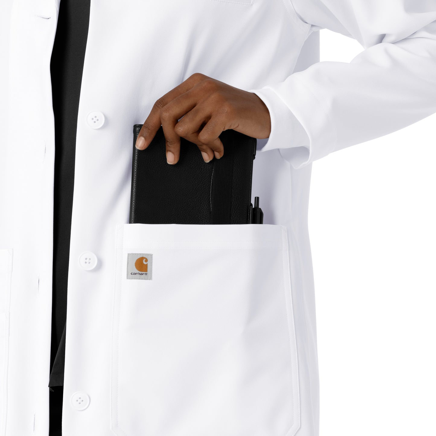 Lab Coats C74005 Long Lab Coat White Model Image Alternate | Carhartt